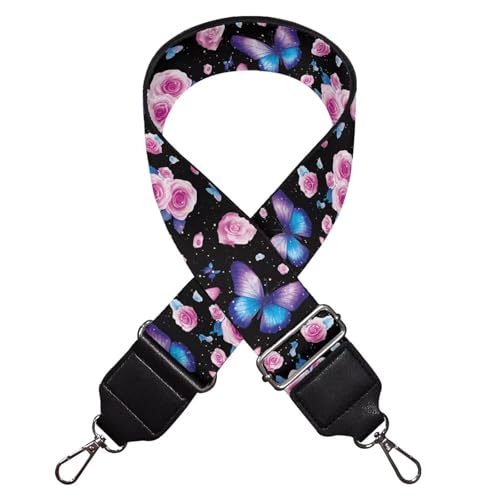 Image of TODIYADDU Butterfly Pink Flower Bag Straps Shoulder Strap Replacement Adjustable Straps Purse Extender Shoulder Strap Bag Strap Crossbody for Women Students Suitable for Handbag Computer Bag