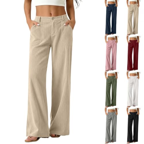 Wide Leg Corduroy Pants Women High Waist Button Front Trousers with Pockets - image 1