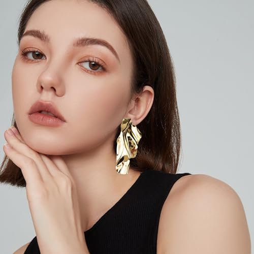 Statement Geometric Texture Earrings for Women Large Fashion Irregular Minimalism Metal Simple Modern Rectangle Large Hypoallergenic Leaf Earrings4