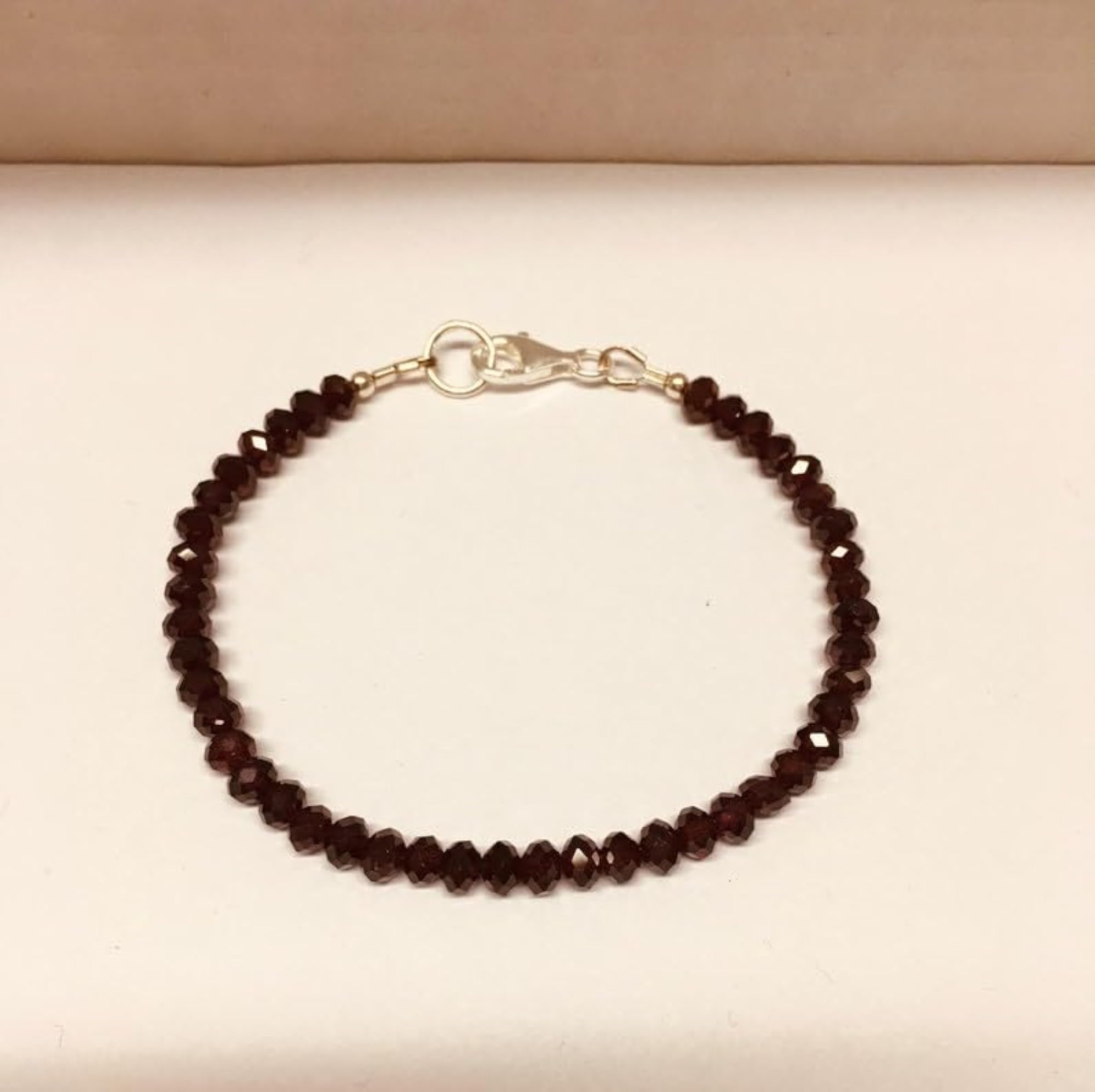 Garnet Rondelle Beaded Bracelet, Adjustable 7 Inch