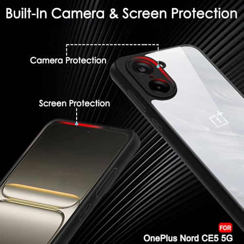 Image of TheGiftKart Hybrid Shockproof Back Cover Case for OnePlus Nord CE 5 5G | Camera Protection Module | Hard Back Cover Case for OnePlus Nord CE5 5G (PC & TPU, Transparent Clear Back, Black Sides)