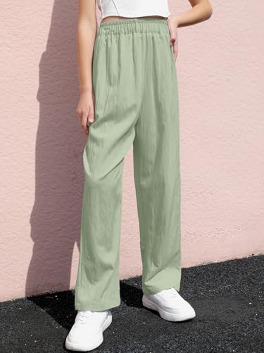 Image of SANGTREE Girls & Woman Wide Leg Pants Lightweight Casual Elastic High Waist Straight Leg Loose Trousers,4 Years - Woman 2XL
