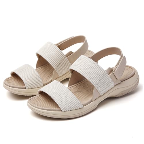 Tilocow Womens Walking Sandals with Elastic Ankle Strap Comfortable Knit Two Strap Casual Summer Sport Sandals for Women
