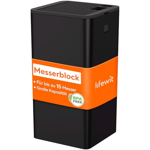 Lifewit Messerblock ohne Messer, Universal Messerhalter für bis zu 15 Messer, mit Schlitz für Küchenscheren und Messerschärfer, Messerständer mit Abflusslöcher und Rutschfeste Füße für Arbeitsplatten