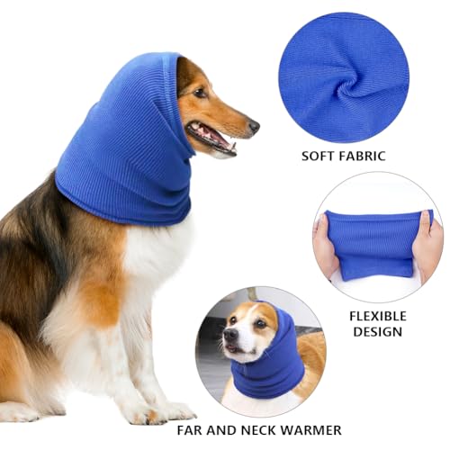 Aomig Ohrenschützer für Hunde - Hundemütze, Gehörschutz, Ohrenklappe, Kopfwickel, Hals- und Ohren-Wärmer, Hundekopfhörer für Silvester (Blau, L)