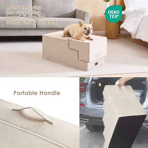 Image of EHEYCIGA Dog Stairs for High Bed 22.5 inch H, 5-Step Dog Steps for Bed, Pet Steps for Small Dogs and Cats, Non-Slip Balanced Pet Ramp Indoor, Beige