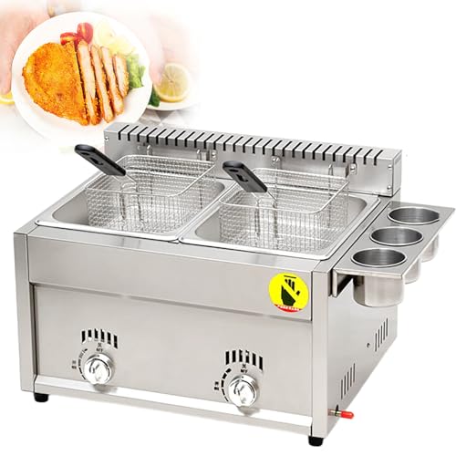 8L x 2 Commercial Gas Deep Fryer, Liquid Propane or Natural Gas Countertop Kitchen Fryer,Stainless Steel Dual Tank Kitchen Frying Machine, for Catering Restaurants Home,