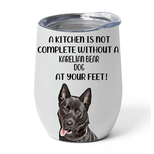 Black Karelian Bear Dog Tumbler 12oz Funny Saying Kitchen Is Not Complete Without Pet Peeking Portrait Insulated Cup Humor Quote Gifts for Karelian Bear Dog Lovers