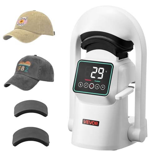 VEVOR Auto Hat Heat Press Machine, with 2pcs Interchangeable Platens, Automatic Open and Release, Touchscreen for Precise Time and Temperature Control, Heat Transfer Printing for Caps, Hats, White