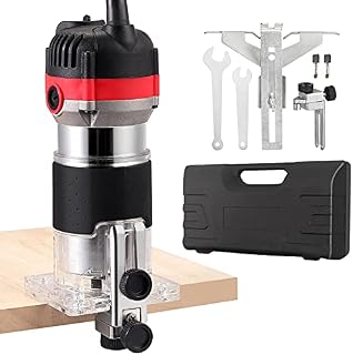 Wood Trimmer, JUSTOOL Compact Router 800W 30000R/MIN Electric Hand Trimmer Wood Laminator Router Tool Set with Case, Professional Hand Trimmer Tool Set for Wood Crafting Work