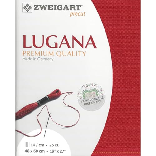 Tissu de comptage Zweigart Lugana 25 carats pour nappe de Noël rouge 48x68cm