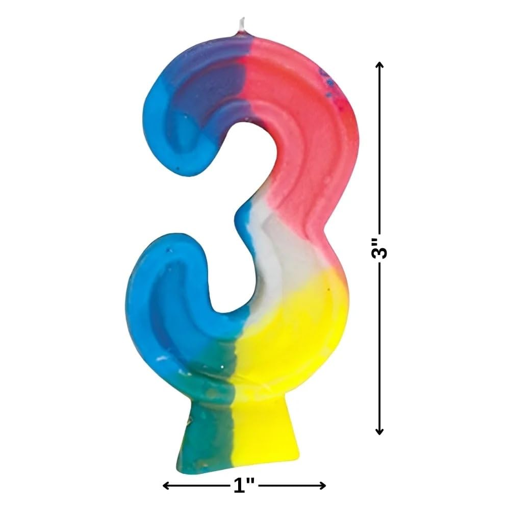 Unique Party - Vela de cumpleaños Número 3 del Arco Iris (350-3)