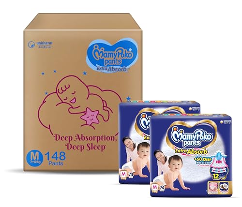 MamyPoko Pants Extra Absorb Baby Diapers, Medium (M), 148 Count, ...