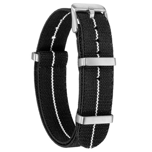 Image of sourcing map Elastic Nylon Watch Band 18mm One-Piece French Watch Strap Waterproof Replacement Wristwatch Strap with Silver Buckle for Men Women, Black/White