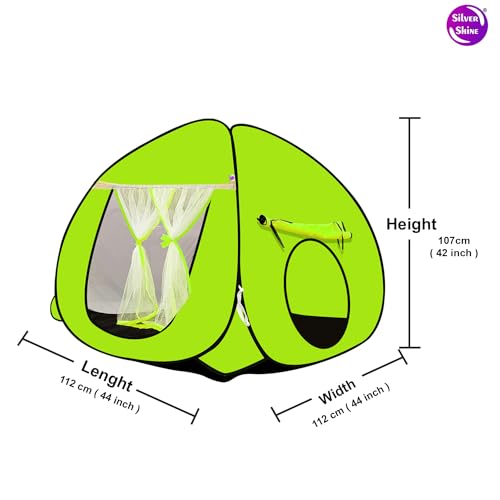 Image of SILVER SHINE Foldable Kids Play Tent House | Pop-Up Playhouse for Boys & Girls (Up to 10 Years) | Multi-Purpose Indoor & Outdoor Tent with Mosquito Net | Fun & Colorful Green Theme
