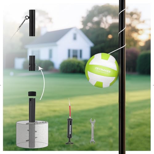 Trymaker Tetherball Set, Tether Balls and Rope Set with Pole 10.43ft Height Heavy Duty, Soft