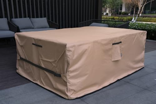 Patio Furniture Set Cover Waterproof Rectangular Heavy Duty 600D Outdoor Sectional Sofa Couch Cover Large Outside Dining Table and Chairs Covers Patio Conversation Set Cover Brown 127 x 63.5 Inch