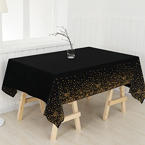 Image of Tablecloths for Rectangle Tables, 3 Pack 54 inch x 108 inch Plastic Table Cloth Disposable Table Covers Engagement Party Decorations, Black Gold Dot Tablecloths Disposable Tablecloth for Weddings Buffet Table