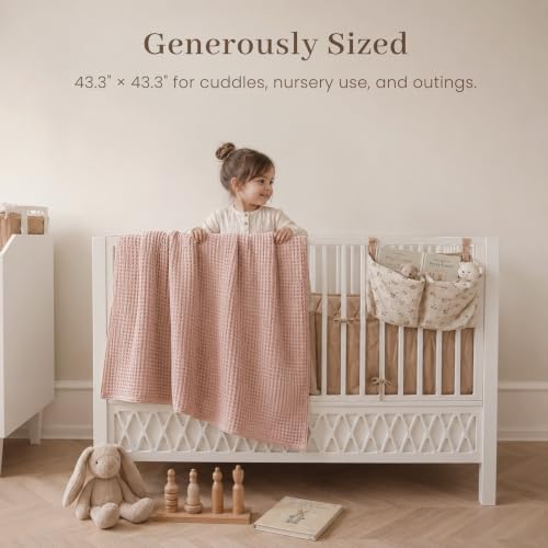 Image of Konssy Waffle Baby Blanket for Boys & Girls, Soft Newborn Swaddle Blanket | Waffle Knit, Cozy Crib Blanket Neutral for Nursery, Stroller & Toddler Bed, Machine Washable, 43 inch x 43 inch(Pink)