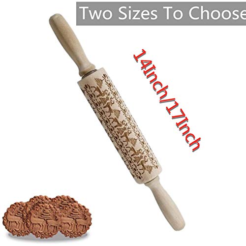 Christmas Engraved Designs Rolling Pin Embossed Wooden 3D Rolling Pins With Handles For Christmas Baking Cookies (14In 4Pack) #TOP1