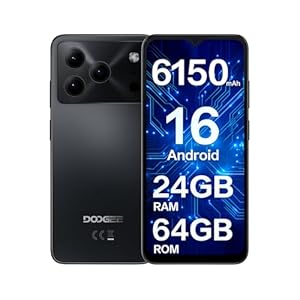 DOOGEE Note 56 SIM-Free & Unlocked Mobile Phones 2025 - Android 16, 6150mAh Battery Phone, 6.56" 90Hz Display Smartphone, 24GB+64GB/2TB, 3.5mm Headphone Jack, 4G Dual Sim/Face Unlock/GPS/5G WiFi-Black