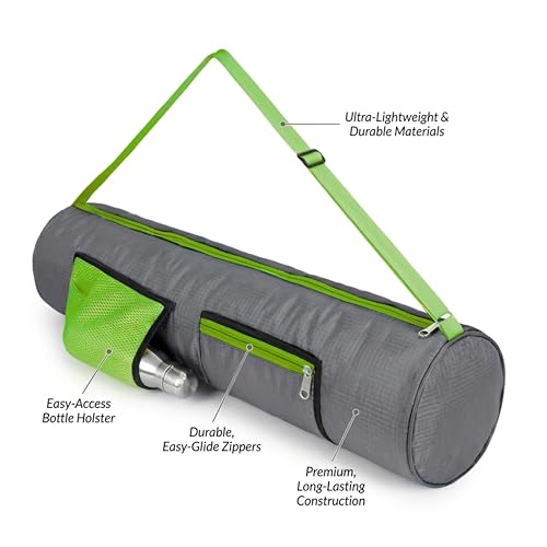 Image of Yoga Mat Cover Bag with Adjustable Shoulder Strap Waterproof Yoga Mats Carry Bags fit for 4mm to 8 mm Yoga Mat for Women and Men Zipper Mats Bag's for Meditation Mat (Grey Neon)