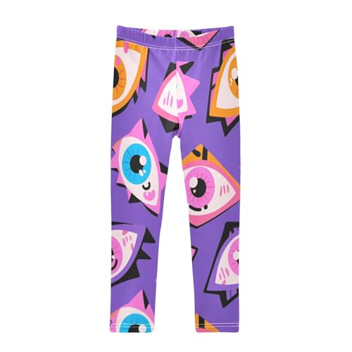 Cute Halloween Eyes on Purple Girls Leggings Stretchy Dance Pants for Kids