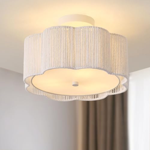 Rattan Ceiling Light Fixtures Flush Mount,3-Light Boho Light Fixt...
