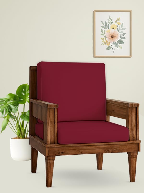 HOTKEI Maroon (Pack of 2) 200 GSM Fabric Wooden Sofa Seat Cover Elastic Stretchable Cushion Seat Slip Cover Protector for Wooden Sofa Set 1 Seater Antislip Full Covers for Living Room