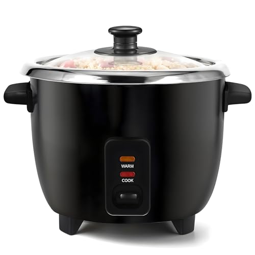 Elite Gourmet ERC006XSS 6-Cup Electric Rice Cooker with 304 Surgical Grade Stainless Steel Inner Pot, Makes Soups, Stews, Porridges, Grains and Cereals, 6 cup (3 cups uncooked), Black