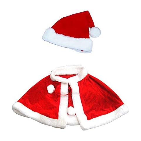 Fontee® Niñas Navidad Rojo Capa Terciopelo Saco de Disfraces para Niños y Gorro Navideño para Niños Cover
