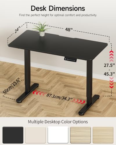 Image of Okin Standing Desk Electric Adjustable Computer Whole Piece Stand up Desk Office Gaming Home Office Memory Desks 48x24 inches Black