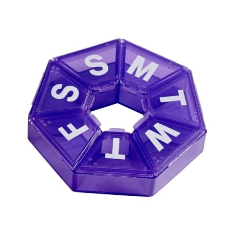 EZY DOSE Weekly Pill Organizer, Medicine Box, and Vitamin Planner, Travel Pill Planner, Portable Storage, 7-Sided, Purple, BPA Free Cover