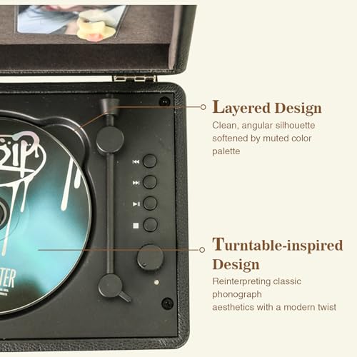 Image of Portable CD Player with Bluetooth 5.2, Rechargeable Battery & Built-in Speakers - Hi-Fi Retro Suitcase Design for Home Decor, AUX /TF Card Support - Ideal Gift (Black)