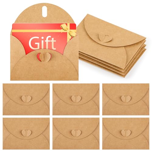 50 Kraftpapier Mini-Umschläge mit Herzverschluss 10 x 7 cm Kleine Briefumschläge für Hochzeit Geschenkideen DIY & Karten