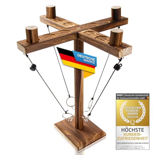 Ringwurf-Spiel Deluxe aus Holz - Das Action Ring-Haken Partyspiel; Ring Toss Hook Battle-Game in der Luxus Ausführung - Spannende Duelle für die nächste Party (Verbesserte Verison 2.0) (4 Spieler)