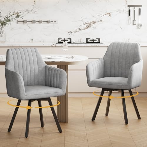 Ckaff Lot de 2 Chaise Pivotante Salle à Manger, Chaise de Cuisine Rembourrée Pivotante à 360° avec Accoudoirs, Chaises Salle à Manger en Velours pour...