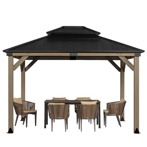 Aoodor 10 X 12 Ft. Wood Gazebo,Outdoor Upgrade Cedar Wooden Frame Gazebo With 2-Tier Galvanized Steel Roof thumb #1