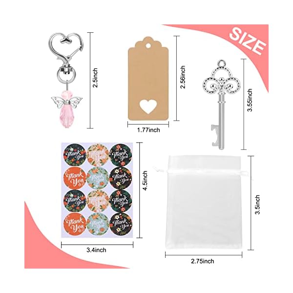 40pcs Llavero ángel de la Guarda,CGBOOM Souvenir de Boda Bautizo Colgante con Bolsas de Organza y Etiquetas Bautizo… - Imagen 3