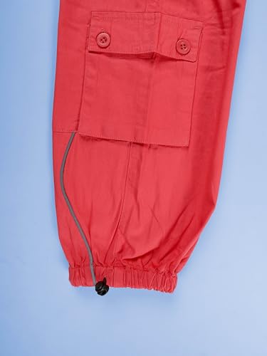 Image of KiddoPanti Girls Cotton Knit Solid Parachute Pant with Cargo Pocket