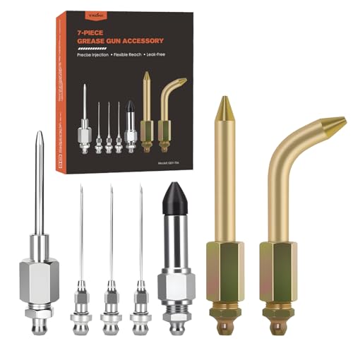 TRILINK Kit d’Embouts pour Pompe à Graisse - Set 7 Pièces avec 3 Injecteurs, Aiguilles d’Injection de Graisse, Raccord en Caoutchouc, Buses Coudée &...