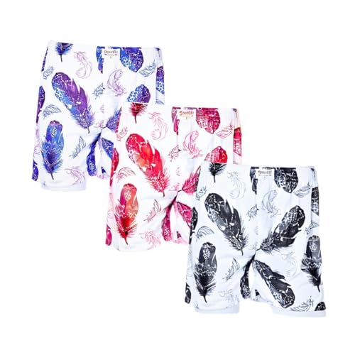 Men's Feather Print Boxer Shorts, White with Blue, Red and Grey Pattern, pack of 3 pieces.