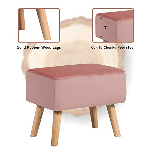 Giantex Velvet Accent Chair With Ottoman, Modern Tufted Upholstered Chair With Footrest, Firm Wood Legs, Leisure Single Club Chair Set For Living Reading Room Bedroom (Pink) #TOP4