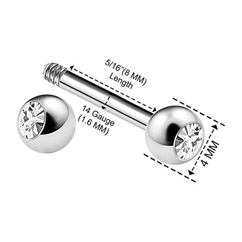 2Pcs Surgical Steel Straight Barbell 14 Gauge 5/16 8Mm 4Mm Clear Crystal Conch Lobe Earrings Cartilage Piercing Jewelry 3023 #TOP1