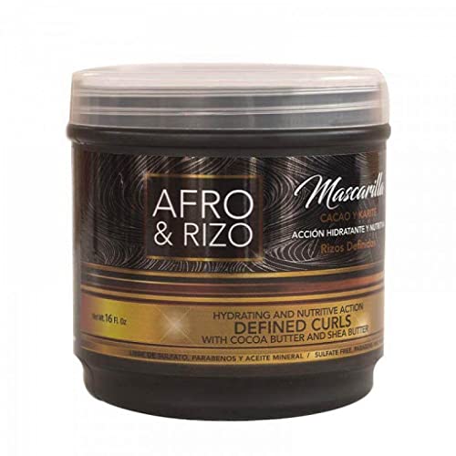 Máscara para el cabello Afro & Rizo, humectante para el cabello profundo, manteca de cacao, karita, parabenos y aceites minerales, ideal para cabello afro, rizado.
