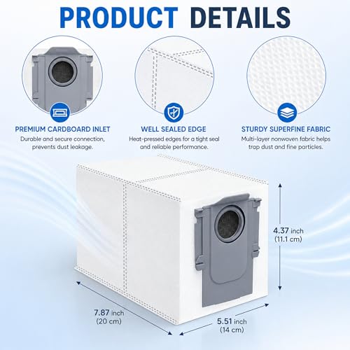 Image of 14Pcs Qrevo Dust Bags,Compatible with Roborock Qrevo All Series /S8 MaxV Ultra /Saros 10R /QV35A Robot Vacuum,3.2 Liter Large Capacity Activated Carbon Adsorptio Bags,Four-Layer Sealed,9 Week