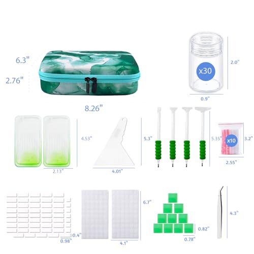 Image of 30 Slot Diamond Art Storage Box | Green Bead Organizer Case with Drill Tools, Portable Craft Box, For 5D DIY Art Kits