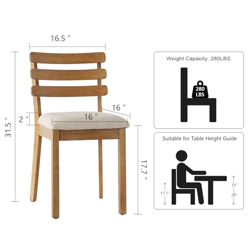 Image of Solid Wood Dining Chairs Set of 2, Ergonomic Upholstered Dining Chairs