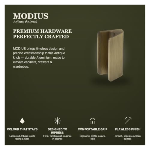 Image of MODIUS Cabinet Knob | Wardrobe & Drawer Knob | Cupboard Knob for Kitchen | Antique Brass Finish | Aluminium Cabinet Hardware | Pack of 2 (MS036253)