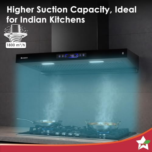 Image of Wonderchef Ultra Sleek 90cm Filterless Auto-clean Kitchen Chimney with Oil Collector, BLDC Motor, Suction 1800 m3 /hr, Motion Sensor + Touch Control, 15-Yr Warranty on Motor & 5-Yr Comprehensive, Black